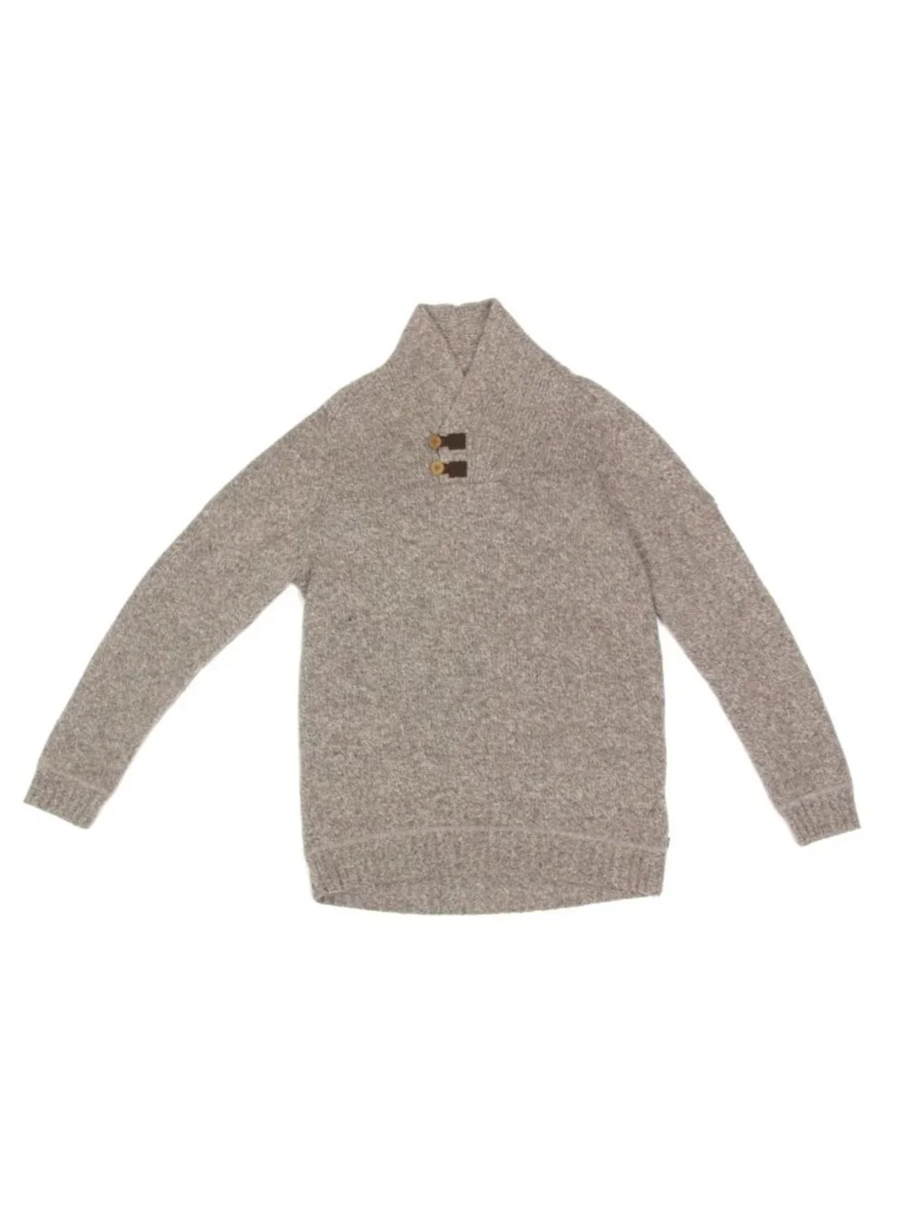 Fjallraven Lada Sweater Mens sz L Gray Wool Blend Shawl Neck Knit Greige Fog 877